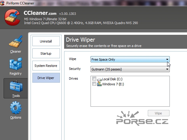 ccleaner wipe free space